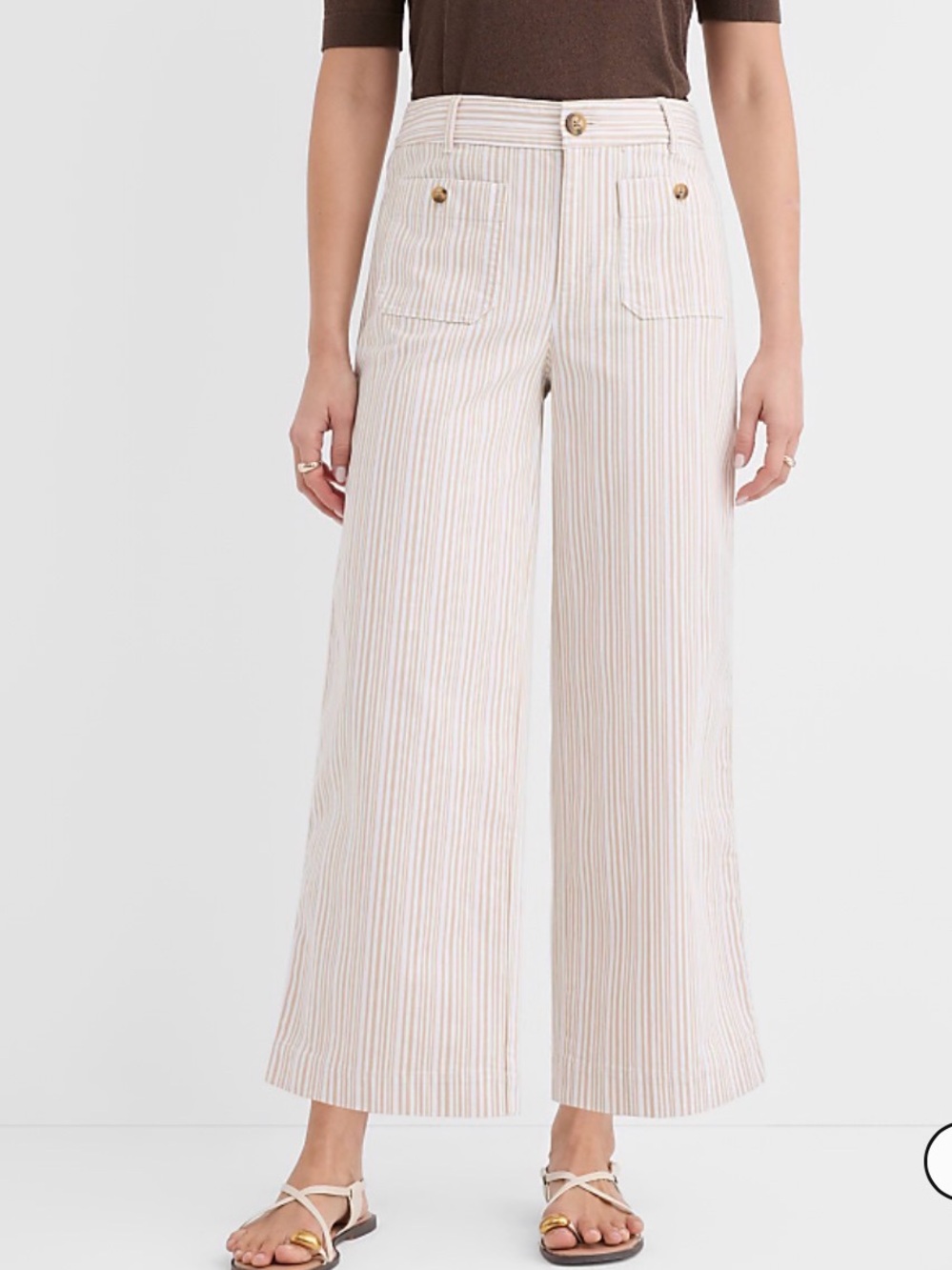 LOFT-Wide-Leg Striped Cotton Pants in Cream